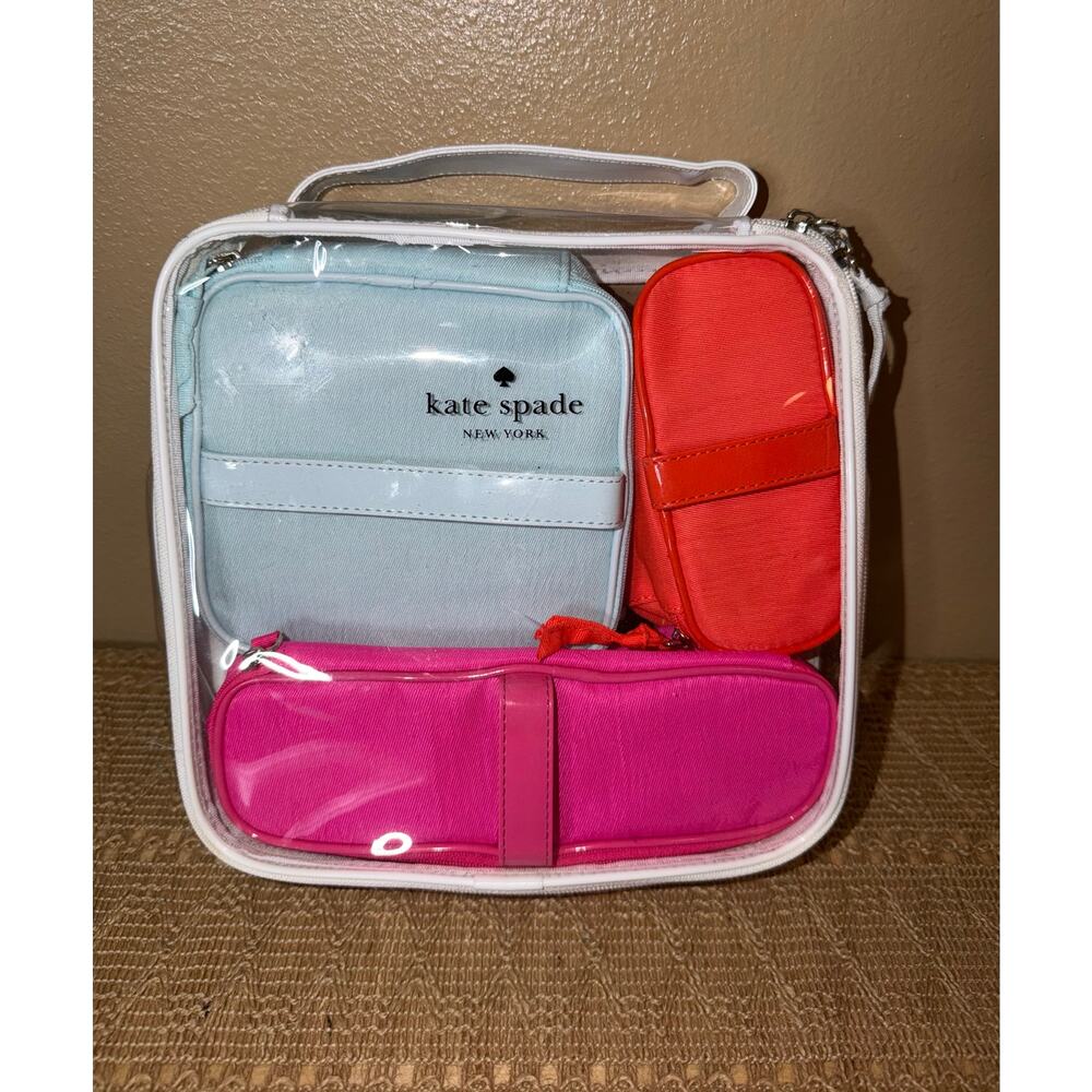 kate spade Clear Organizer Tote with Light Blue, Pink, and Orange Pouches